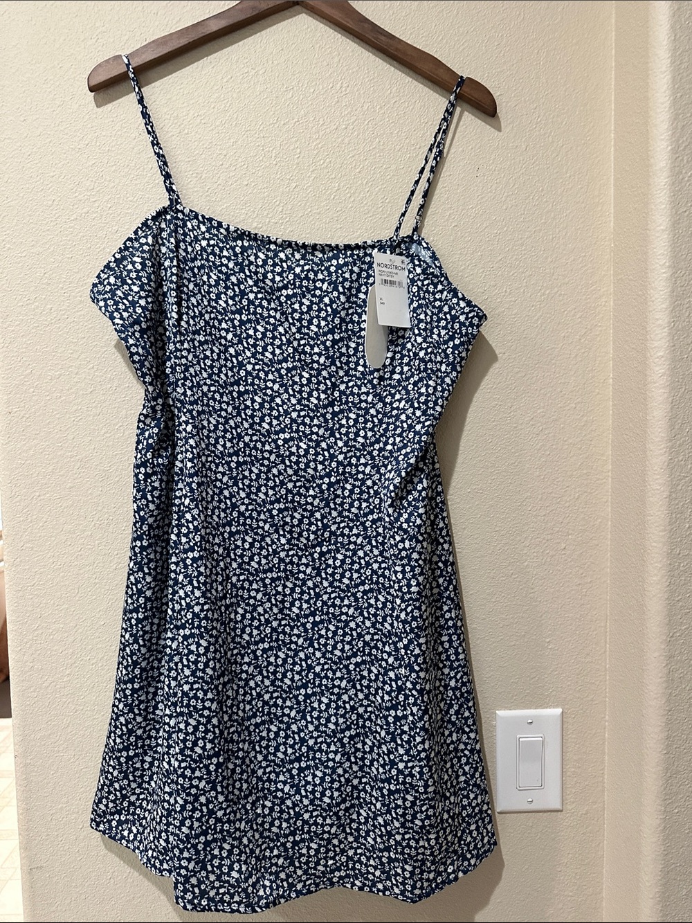 Nordstrom Navy and White Floral Spaghetti Strap Mini Dress